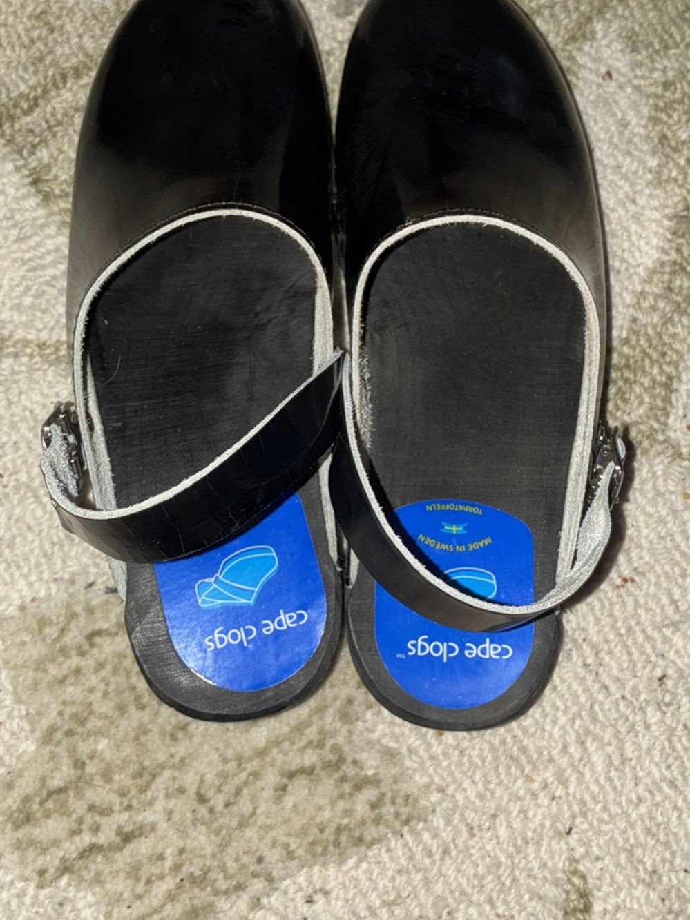 Cape Clogs Women's Black Patent Mary Jane Mules with Buckle Strap